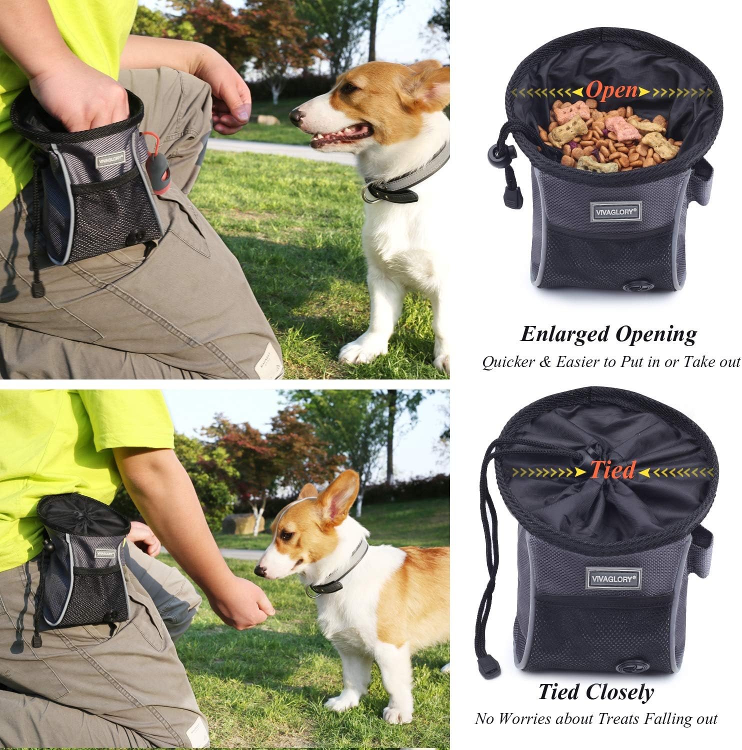 VIVAGLORY Sports Style Dog Treat Bag, Enlarged Opening Dog Training Treat Bag with Detachable Waistband, Poop Bag Dispenser, Convenient to Carry Treats, Kibbles, Pet Toys, Grey - Image 7