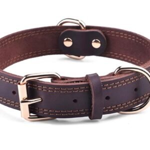 Genuine Leather Collar Alloy Hardware Double D-Ring, 5 Size for Small Medium Large X-Large Dogs